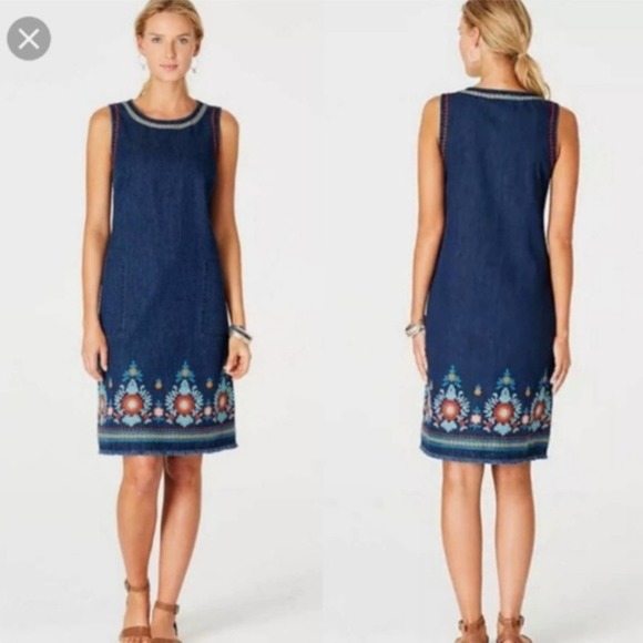 J. Jill Dresses & Skirts - J. Jill Luxurious Embroidered Malibu Denim Dress